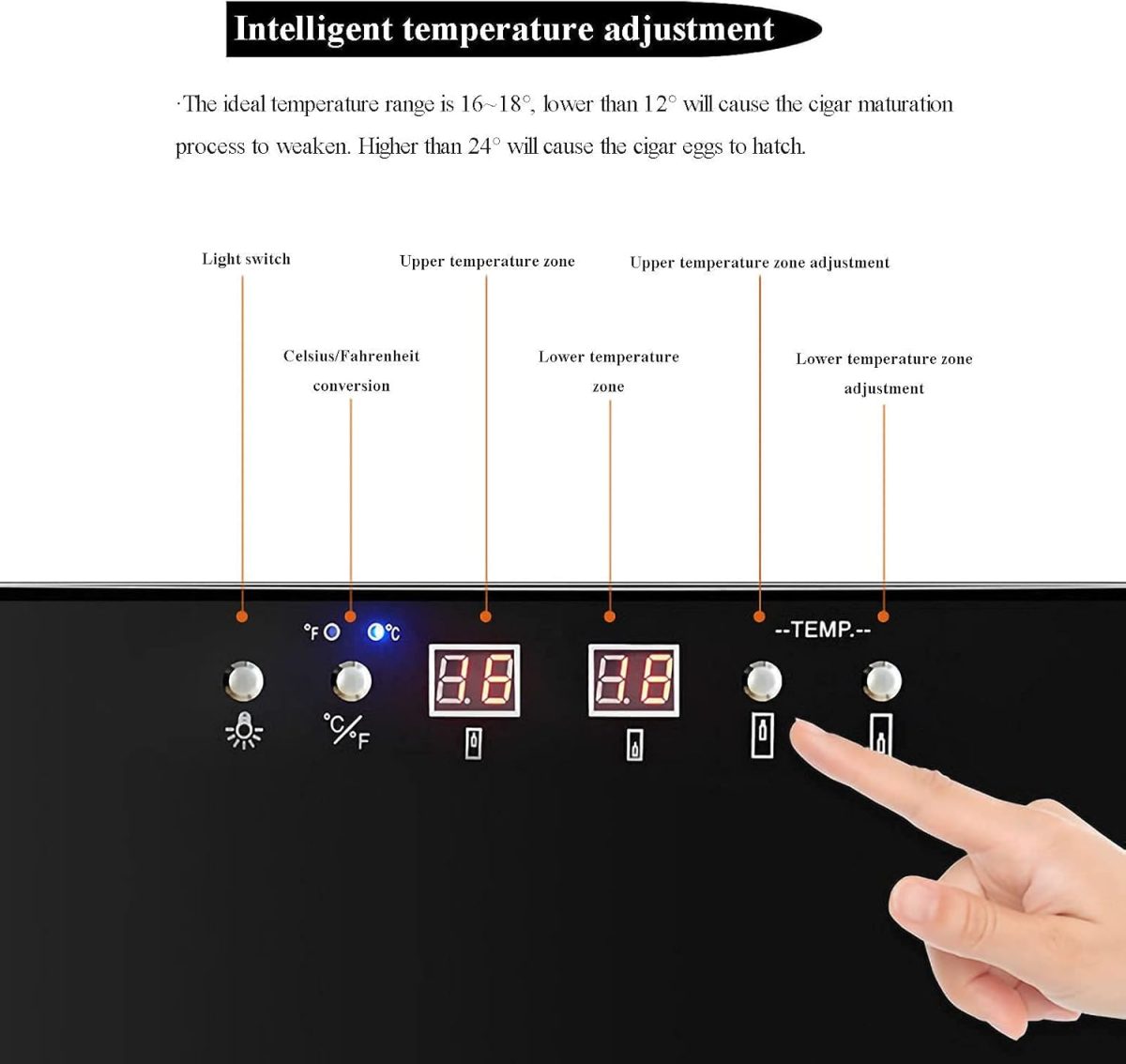 ⁦Freestanding cigar humidor Cigar Cooler/Cabinet Black Cigar Humidor Front Glass Door Counter Quiet Operation Compressor Adjust Temperature Wauyan⁩ - الصورة ⁦6⁩