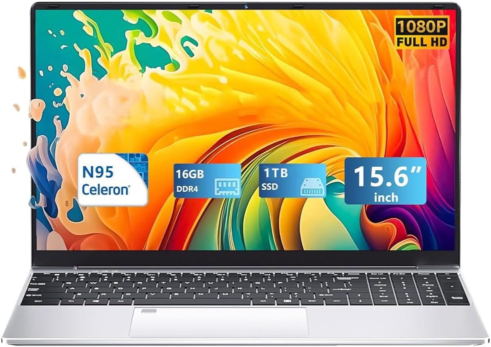 Gaming Laptop,15.6 Inch FHD IPS 1920*1080 Laptop Computer, Laptops 12th Gen N95 Processor (Up to 3.4GHz) , 16GB 1TB SSD, Supports 180 Angle Opening Backlit Keyboard Fingerprint Unlock Win 11 Pro