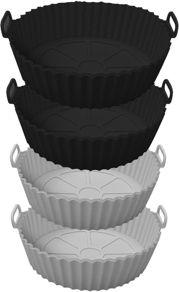 Air Fryer Silicone Pot,LinJie Air Fryer Silicone Basket Bowl,for 3 to 5 QT, Replacement of Flammable Parchment Paper, Reusable Food Safe Air Fryer Oven Accessories.(4 Pcs)