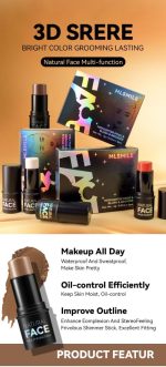 ⁦Creamy Contour Makeup Kit - 3-Piece Set Featuring Blush, Contour, & Highlighter Sticks, Waterproof, Long-Lasting, Smooth Blendable Formula for a Natural, Designed to Accentuate Your Natural Beauty⁩ - الصورة ⁦2⁩