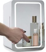 Makeup beauty mini fridge, 8l portable cosmetic refrigerator, makeup mirror fridge, led lighting, glass panel, used for beauty skin care in home/car