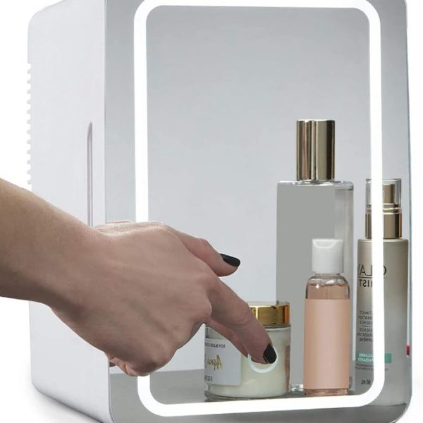 Makeup beauty mini fridge, 8l portable cosmetic refrigerator, makeup mirror fridge, led lighting, glass panel, used for beauty skin care in home/car