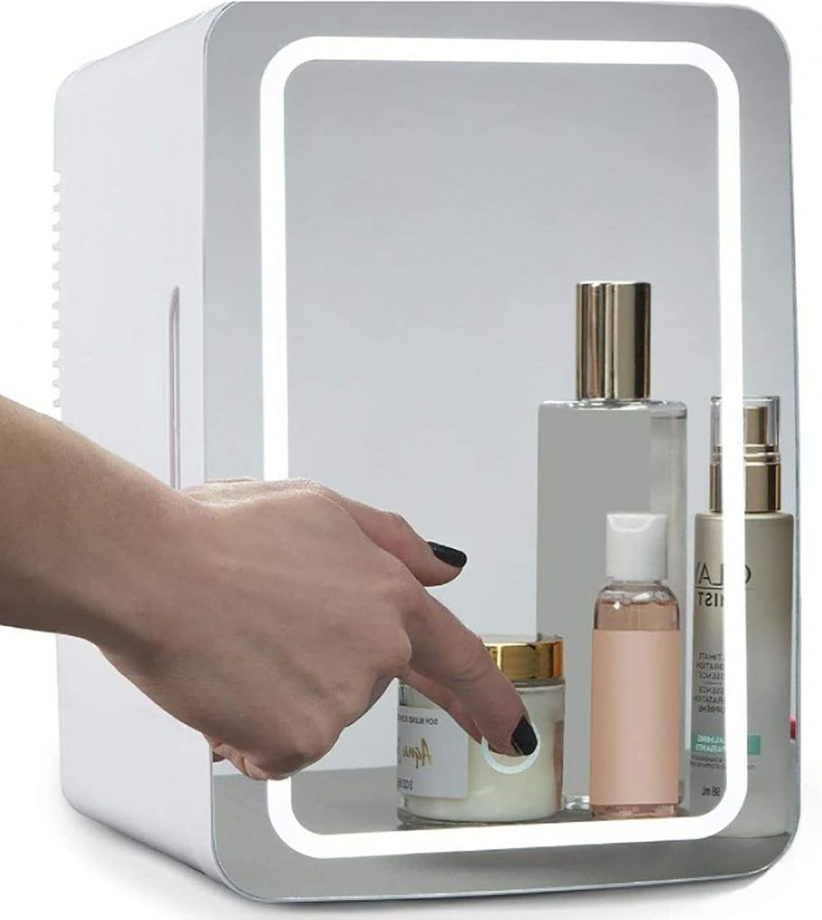 Makeup beauty mini fridge, 8l portable cosmetic refrigerator, makeup mirror fridge, led lighting, glass panel, used for beauty skin care in home/car