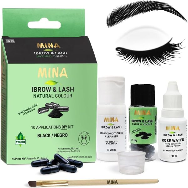 MinaiBrow Mina ibrow & Lash Black | Long Lasting (Stay Upto 6 Week) Natural Spot Colouring and Hair Tinting Powder in Capsule, Water and Smudge Proof | No Ammonia, No Lead with Up to 10 Applications