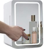 Biolomix Mini Makeup Beauty Fridge, 8L Portable Cosmetic Refrigerator, Makeup Mirror Skincare Fridge with LED Light, Quiet, Cooler/Warmer Fridge, 12V /220V for Car/Home, Gift For Women And Girls