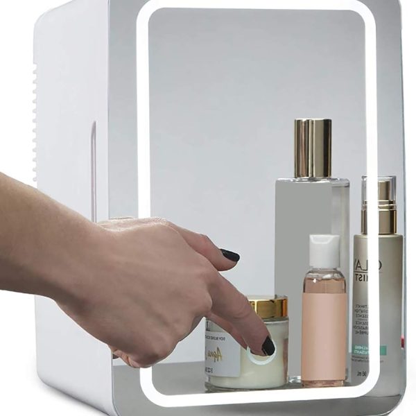 Biolomix Mini Makeup Beauty Fridge, 8L Portable Cosmetic Refrigerator, Makeup Mirror Skincare Fridge with LED Light, Quiet, Cooler/Warmer Fridge, 12V /220V for Car/Home, Gift For Women And Girls