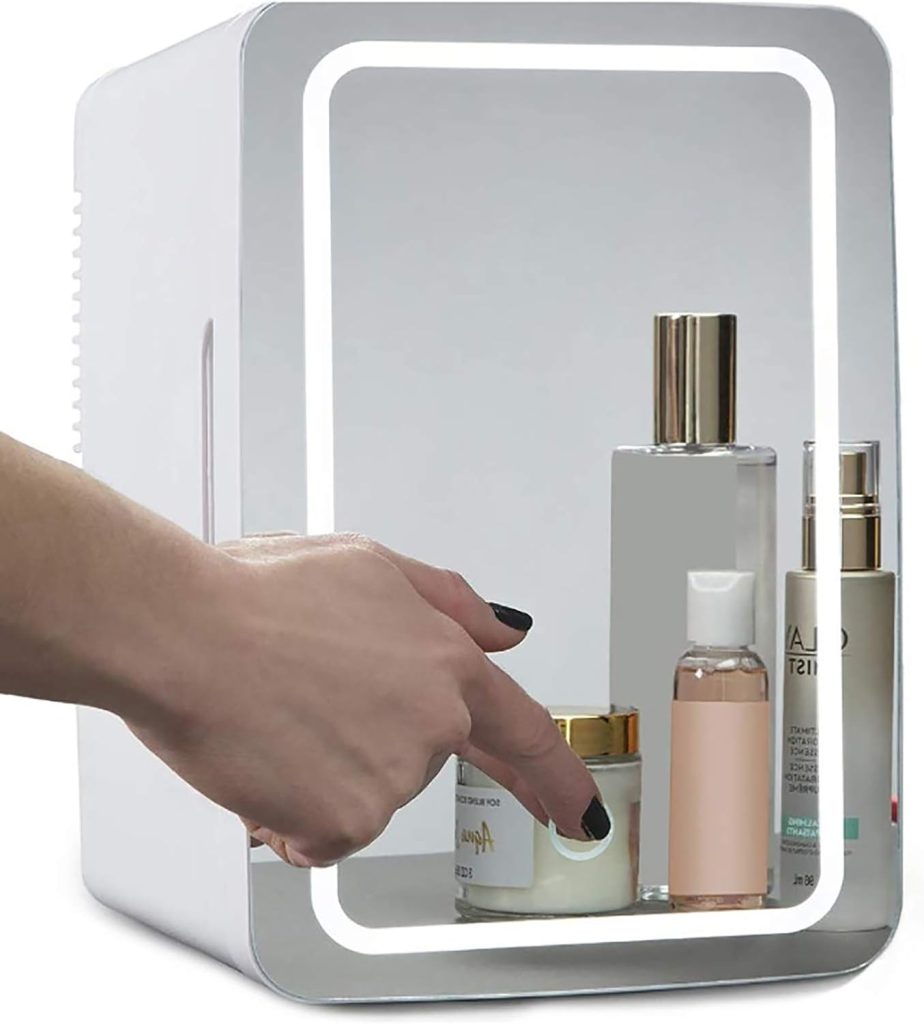 Biolomix Mini Makeup Beauty Fridge, 8L Portable Cosmetic Refrigerator, Makeup Mirror Skincare Fridge with LED Light, Quiet, Cooler/Warmer Fridge, 12V /220V for Car/Home, Gift For Women And Girls