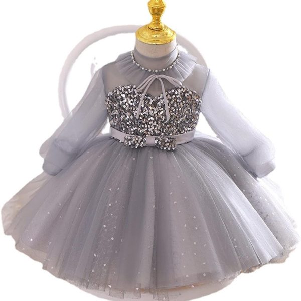 SvYii Girl Tulle Dress Elegant Dresses Girls Ball Gown Children (Color : Gray, Size : 90cm)