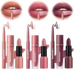 Azonee Matte Velvet Lipstick Set, 3 in 1 Lip Liner, Lip Gloss, and Lipstick Combo, Waterproof Long-Lasting Lip Makeup, Great Gift (#02+04+06)