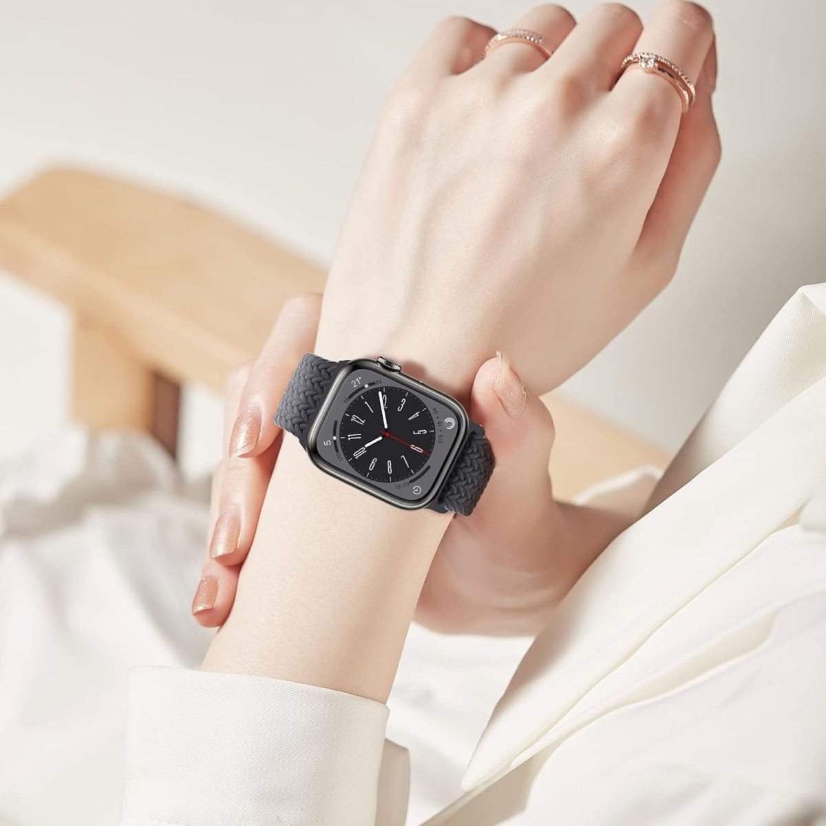 ⁦Compatible with Apple Watch Strap Band 49mm 46mm 45mm 44mm 42mm Braided Replacement Bands Adjustable Stretchable Elastics Sport Wristband for iWatch ultra2 ultra Series10/9/8/7/6/SE/5/4/3/2/1⁩ - الصورة ⁦5⁩