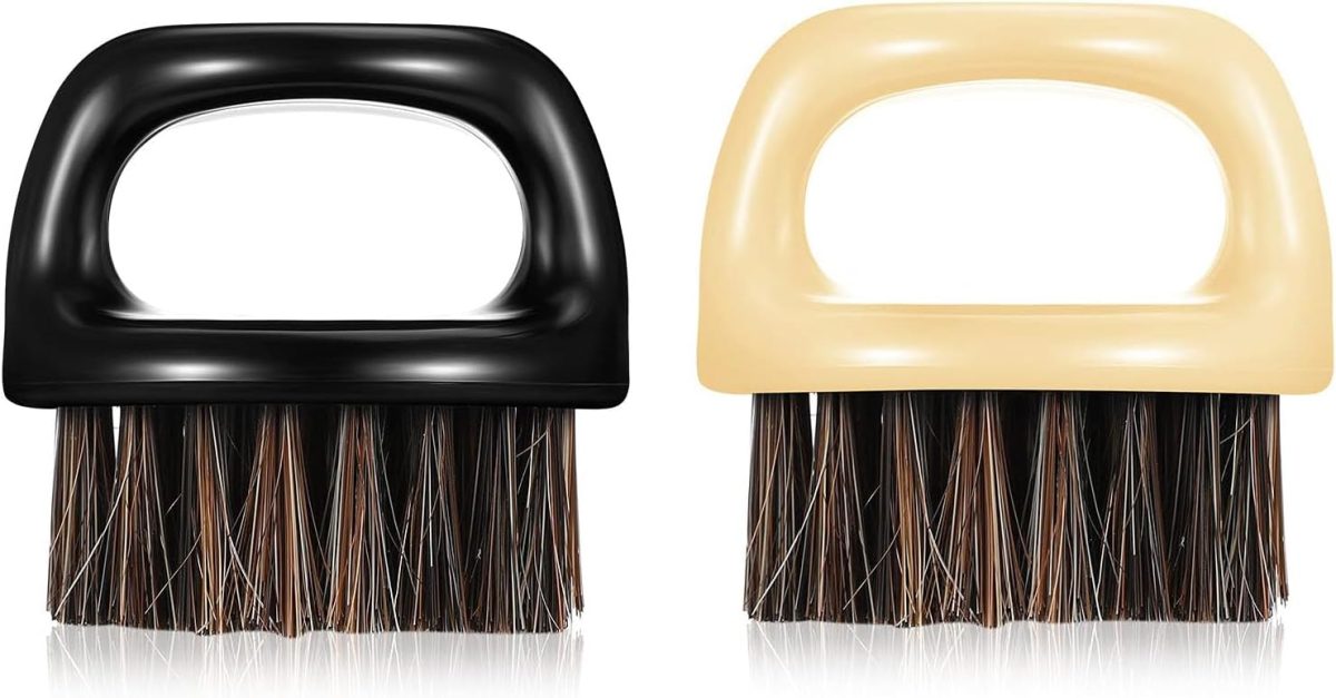 ALMEKAQUZ 2Pcs Beard Brush for Men - Barber Grooming Tool With Round Plastic Handle for All Hair Types, Mustache Styling & Oil Application