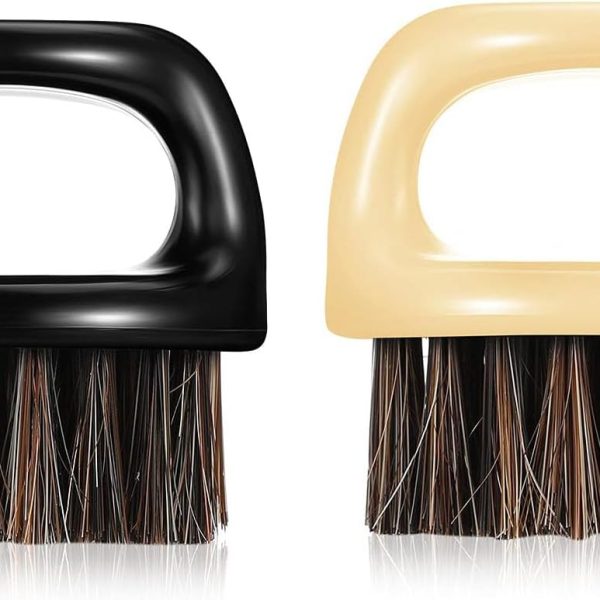 ALMEKAQUZ 2Pcs Beard Brush for Men - Barber Grooming Tool With Round Plastic Handle for All Hair Types, Mustache Styling & Oil Application