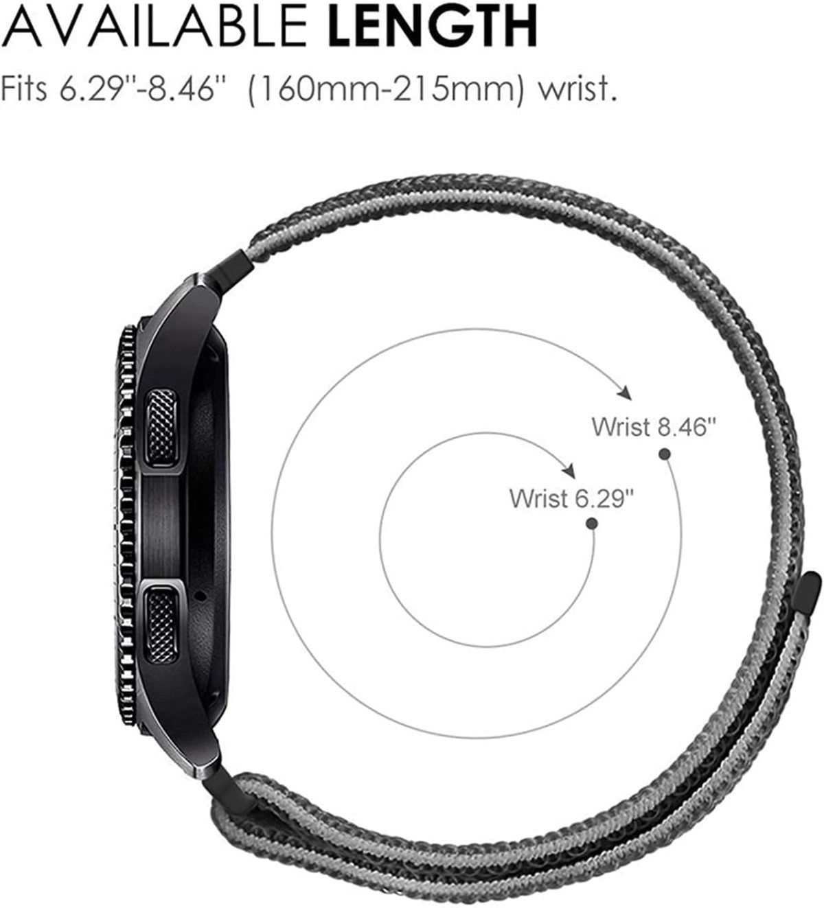⁦SYOSI 22mm Soft Nylon Watch Bands Compatible for Samsung Galaxy Watch 46mm/Samsung Galaxy Watch 3 45mm/Gear S3 Frontier/Classic, Sport Strap Wristband Replacement Bracelet for Women Men (black), 22mm⁩ - الصورة ⁦6⁩