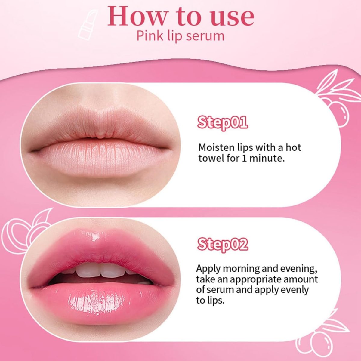 ⁦2Pcs Pink Lip Serum Plumper,Pink Lip Serum Booster,Pink Lip Serum Plump Gorgeous Glow of Lips,Color Changing Lip Gloss,Tinted Lip Balm,Nourishing Repair Lip Oil,Moisturizing Repair Lip Gloss⁩ - الصورة ⁦5⁩