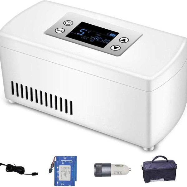 HGJDKSJ Portable Fridge, Insulin Refrigerated Box with Battery, Car, Travel, Home Mini Medicine Refrigerator and Insulin Cooler, Suitable for Insulin, Interferon, Eye Drops Storage,2batteries
