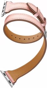 ⁦INFOSUN for Apple Watch Band 38mm 40mm 41mm Women Double Tour Leather Strap Bracelets Genuine Leather Wrist band Slim Replacement Strap for iWatch SE Series 9/8/7/6/5/4/3/2/1（38mm/40mm/41mm）Pink⁩ - الصورة ⁦5⁩
