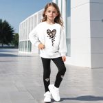 ⁦Girls Cute Outfit, Top + Pants, Long Sleeve Blazer and Leopard Love Print, Casual Sweatshirt and Sweatpants,ages 4-12⁩ - الصورة ⁦5⁩