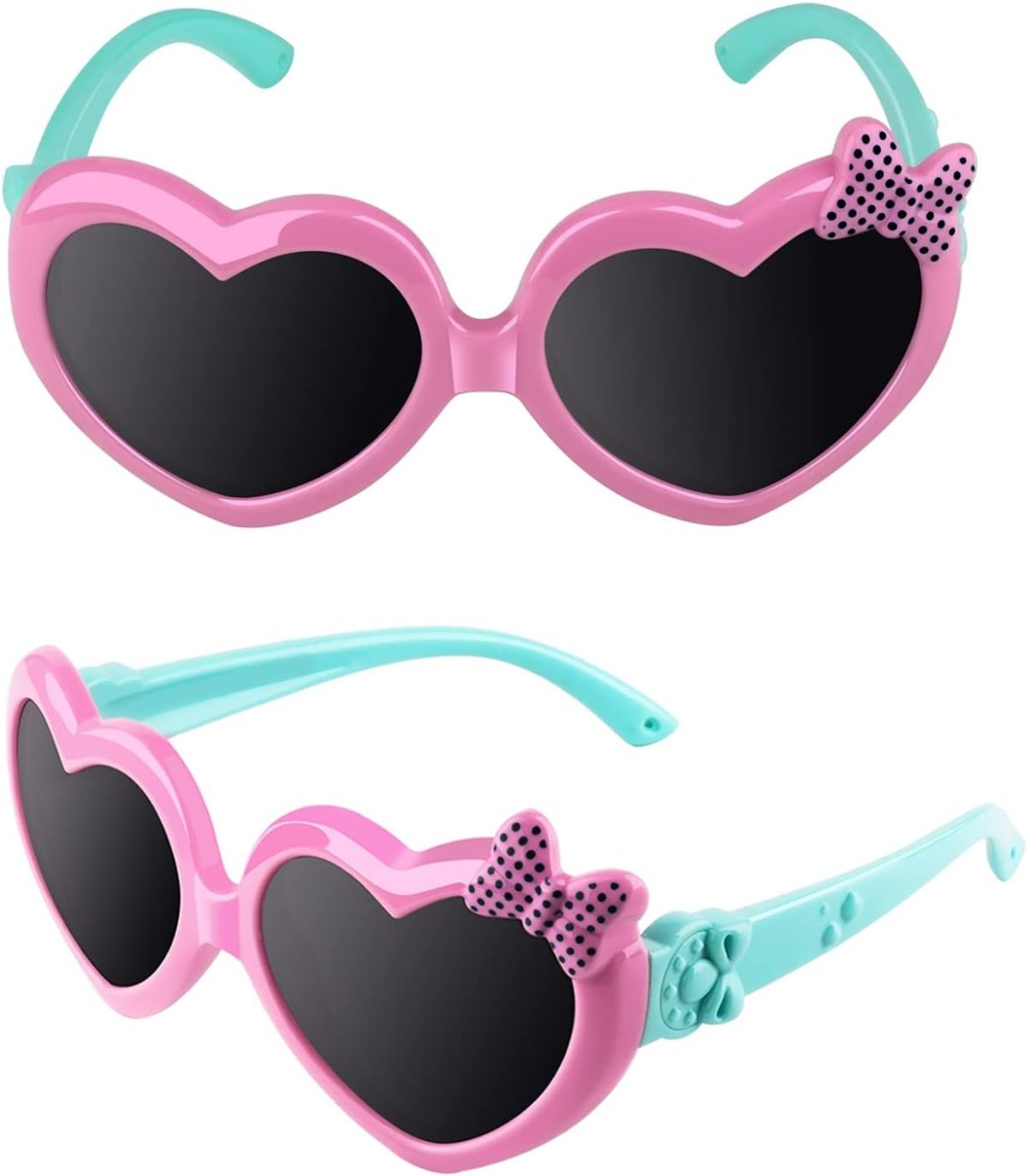 ⁦SYOSI Kids Cute Heart Polarized Sunglasses, UV400 for Children Age 3-12, New Fashion Children's Sunglasses Boys And Girls Cute Sunglasses Peach Heart Frame Bow Glasses 878 (Pink)⁩ - الصورة ⁦2⁩