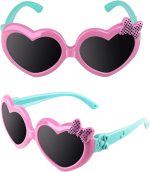 ⁦SYOSI Kids Cute Heart Polarized Sunglasses, UV400 for Children Age 3-12, New Fashion Children's Sunglasses Boys And Girls Cute Sunglasses Peach Heart Frame Bow Glasses 878 (Pink)⁩ - الصورة ⁦2⁩