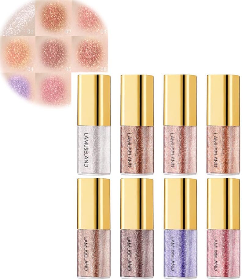Azonee Liquid Glitter Eyeshadow, 8Pcs/Set Waterproof Long Lasting Glitter Eyeshadow, Great Gift for Women and Girls, Highly Pigmented and Easy to Apply