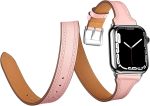 ⁦INFOSUN for Apple Watch Band 38mm 40mm 41mm Women Double Tour Leather Strap Bracelets Genuine Leather Wrist band Slim Replacement Strap for iWatch SE Series 9/8/7/6/5/4/3/2/1（38mm/40mm/41mm）Pink⁩ - الصورة ⁦4⁩