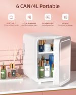 ⁦Makeup Fridge, Make-Up Mini Fridge, with Dimmable Led Light Mirror, Portable Small Refrigerator for Cosmetics, Skin Care and Food, 4L Mini Fridge for Bedroom, Car, Office & Dorm, Cooler & Warmer⁩ - الصورة ⁦3⁩