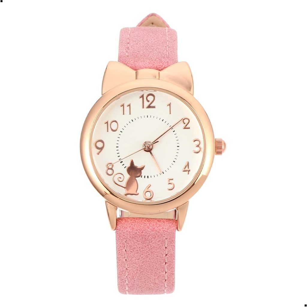 X spring Girls Watch, Quartz Girls Watches for Kids, Cute Waterproof Watches with Cartoon Cat Pattern, Girls Watches for Gift, Simple Movement Casual Leather Band Watches for Ladies Fashion Watches