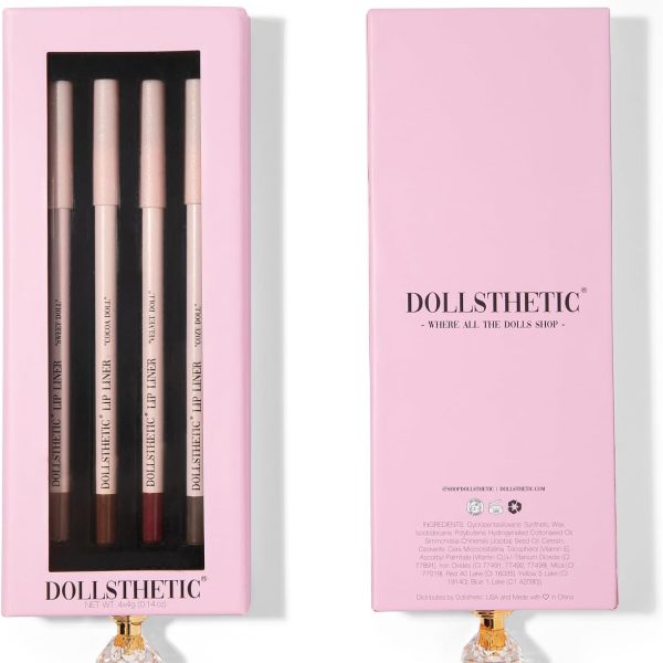 Dollsthetic -DOLLSTHETIC® Lip Liner Set 4 Pieces, Creamy Lip Liner, Long Lasting Matte Finish, Viral TikTok Lip Liner (Cocoa Doll, Sweet Doll, Velvet Doll, Cozy Doll) -