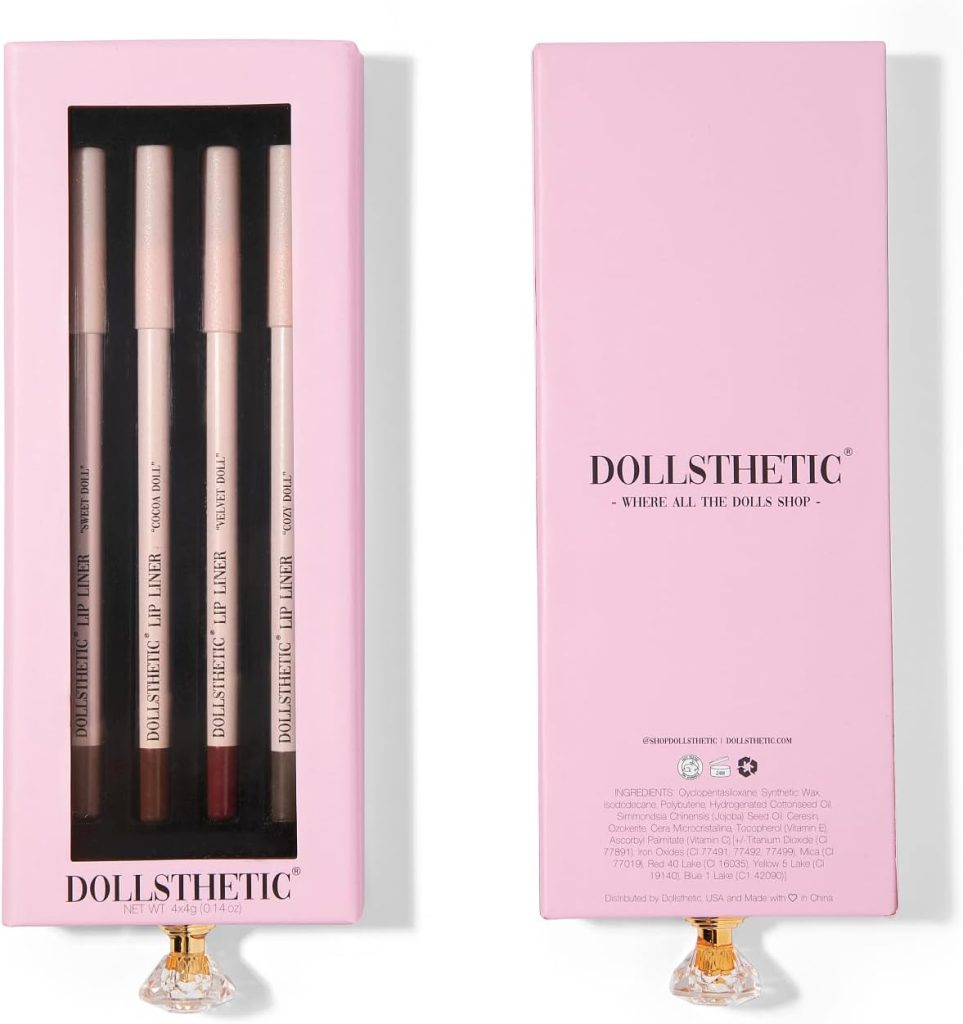 Dollsthetic -DOLLSTHETIC® Lip Liner Set 4 Pieces, Creamy Lip Liner, Long Lasting Matte Finish, Viral TikTok Lip Liner (Cocoa Doll, Sweet Doll, Velvet Doll, Cozy Doll) -
