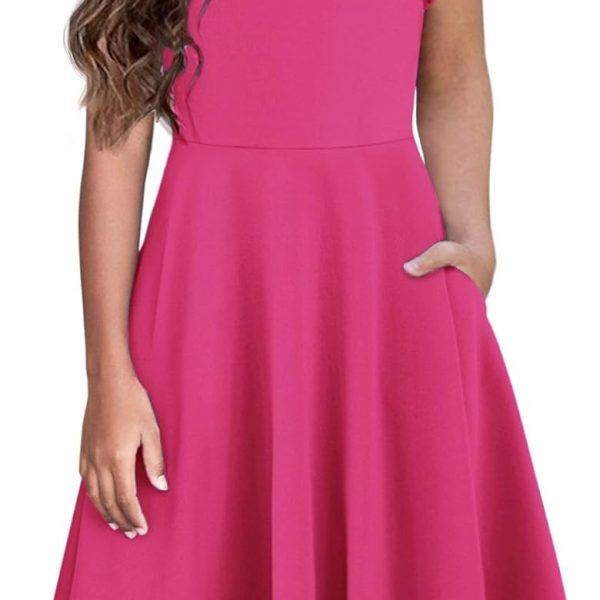 Flypigs Girls Dresses Summer Formal Party Wedding Ruffle Sleeve Mesh A Line Dress with Pockets