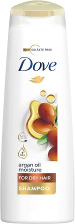 Dove Shampoo hydrates dry hair, leaving it soft and frizz-free for up to 72 hours, Argan Oil Moisture, no dyes, parabens or sulfates, 400ml