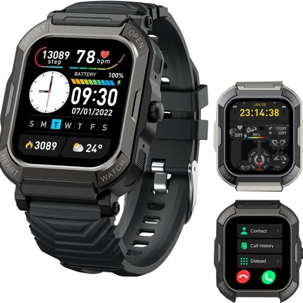DMG TECH 1.85" Smart Watches for Men with Bluetooth Call (Answer/Make Call),New Fitness Tracker, IP68 Waterproof Military Smart Watches with Heart Rate, Blood Oxygen and Sleep Monitor (Black)