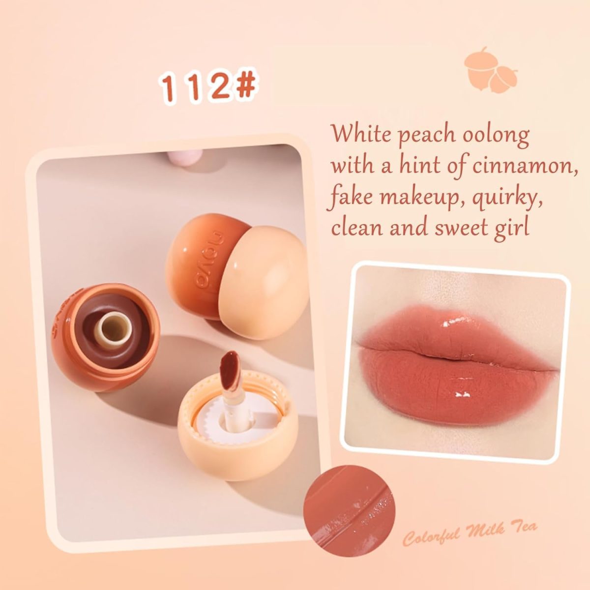 ⁦4Pcs Tinted Mushroom Lip Gloss, Long Lasting Jelly Lip Tint Hydrating,Jelly Texture Moisturising Acorn Lip Baim,Moisturise and Lighten Lip Lines,Easy to Carry⁩ - الصورة ⁦6⁩