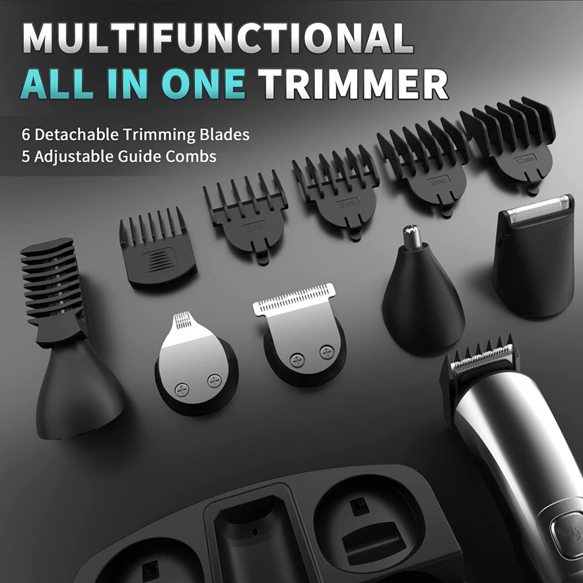 ⁦AMERTEER Hair Trimmer for Men, Beard trimmer, 6 in 1 Cordless Rechargeable Hair Clipper & Electric Mustache Trimmer, Waterproof Professional Grooming Kit for Beard Head Face and Body⁩ - الصورة ⁦2⁩