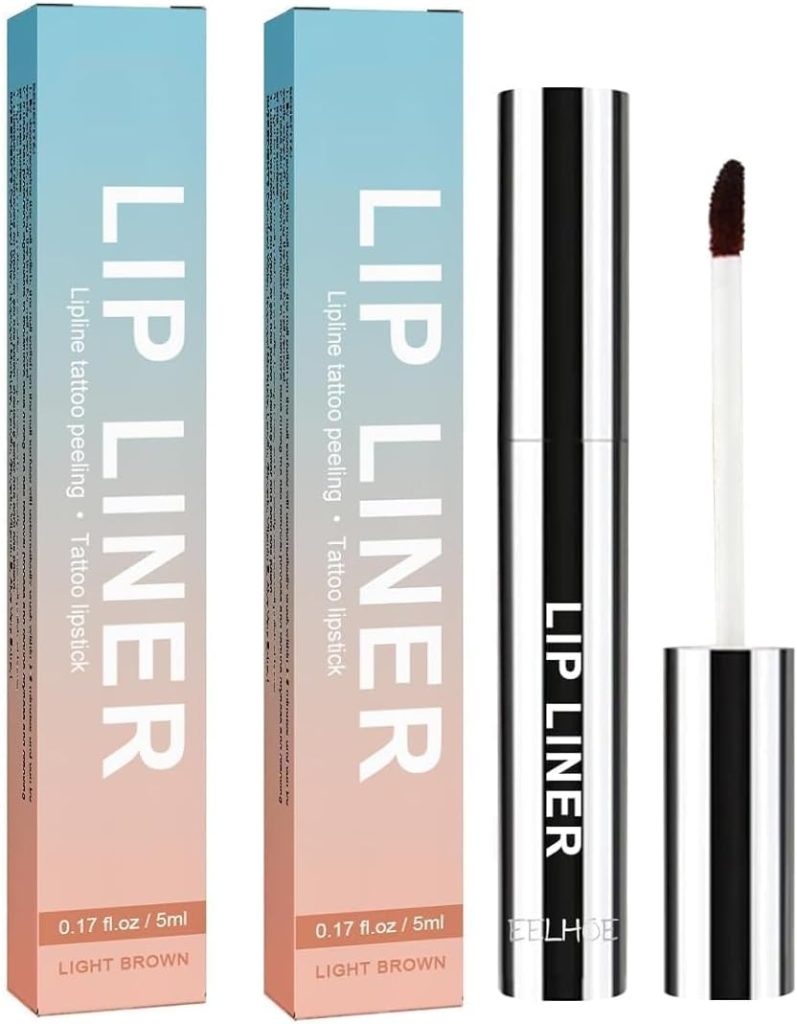 SWIUKPHE Peel Off Lip Liner Tattoo, Lip Stain Peel Off, Non-stick Cup Liquid Lip Liner Matte Finish Lip Makeup, Long Lasting Waterproof (Light Brown, 2Pcs)