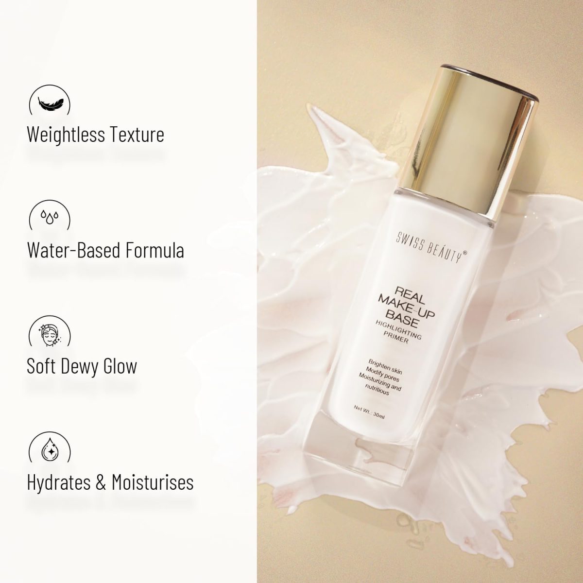 ⁦SWISS BEAUTY Real MakeUp Base Highlighting Primer, Shade-03,30ml⁩ - الصورة ⁦4⁩