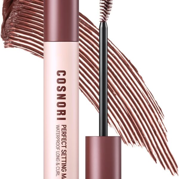 COSNORI Perfect Waterproof Mascara Long&Curl 03 Rosy Brown – Long-Lasting Smudge - Burgundy Mascara - Korea Waterproof Mascara, Long lash, Strong fixing, Silk Amino Acids - 0.23fl oz (7ml)
