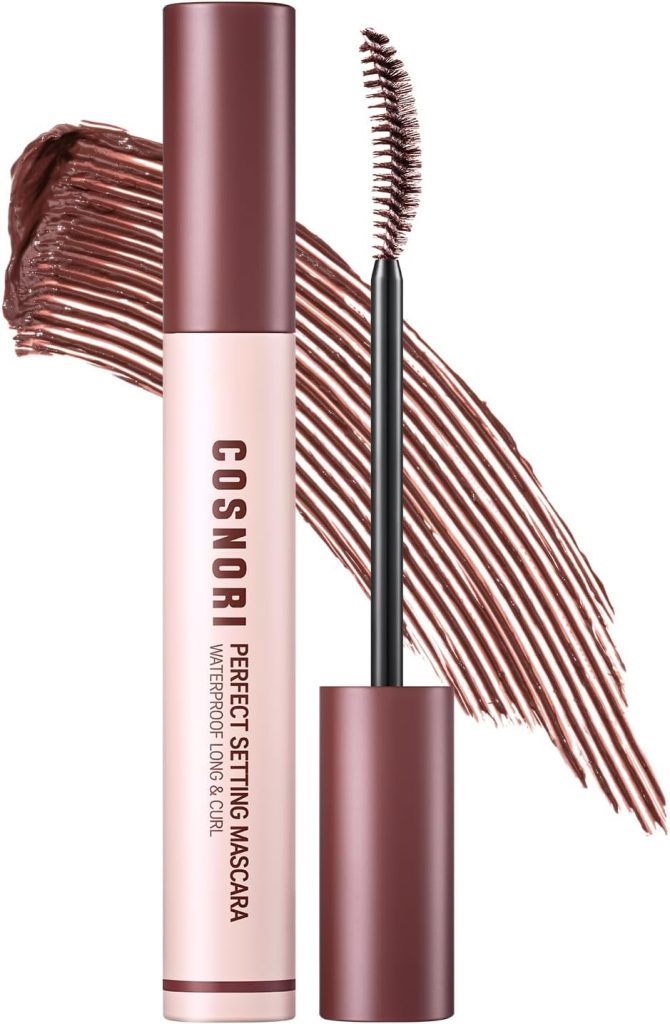 COSNORI Perfect Waterproof Mascara Long&Curl 03 Rosy Brown – Long-Lasting Smudge - Burgundy Mascara - Korea Waterproof Mascara, Long lash, Strong fixing, Silk Amino Acids - 0.23fl oz (7ml)
