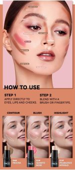 ⁦Creamy Contour Makeup Kit - 3-Piece Set Featuring Blush, Contour, & Highlighter Sticks, Waterproof, Long-Lasting, Smooth Blendable Formula for a Natural, Designed to Accentuate Your Natural Beauty⁩ - الصورة ⁦5⁩