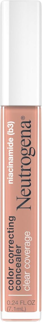 Neutrogena Clear Coverage Color Correcting Concealer Makeup, Lightweight Concealer with Niacinamide for Dark Spots, Oil-, Fragrance-, Paraben- & Phthalate-Free, Peach, 0.24 fl. oz
