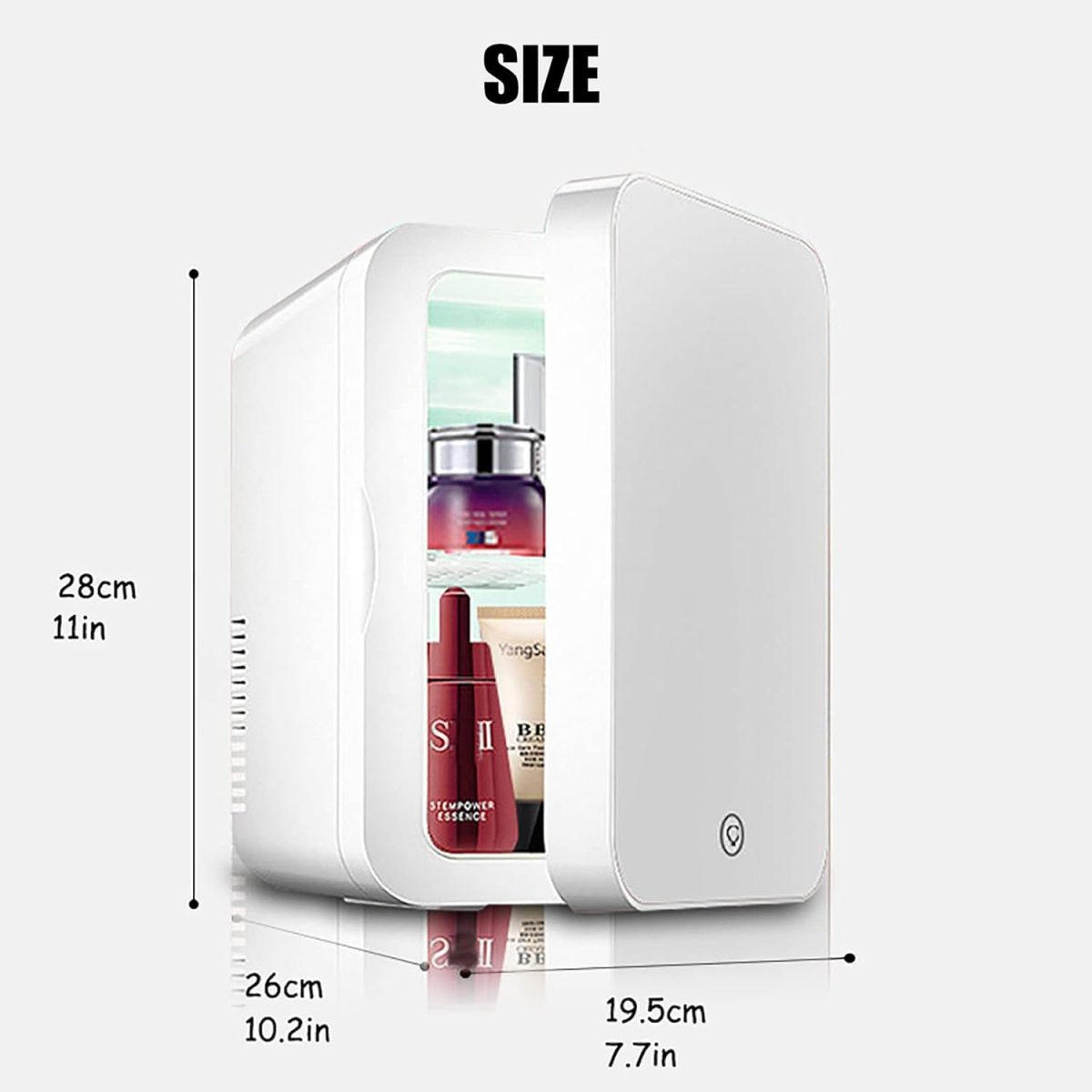 ⁦Makeup beauty mini fridge, 8l portable cosmetic refrigerator, makeup mirror fridge, led lighting, glass panel, used for beauty skin care in home/car⁩ - الصورة ⁦7⁩