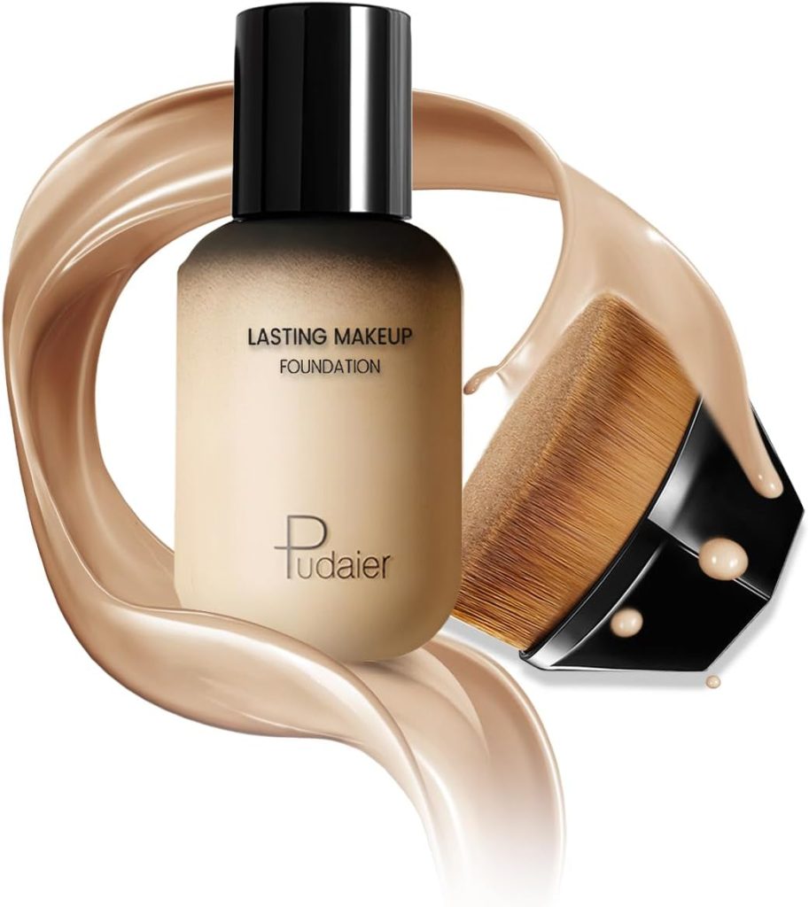 L&Wen Foundation Liquid with Magic Traceless Makeup Brush, Natural Lightweight Base Makeup Gift Set, Long Lasting, Moisturizing Nourishing, Cover Blemishes, Hide Pores 2WL