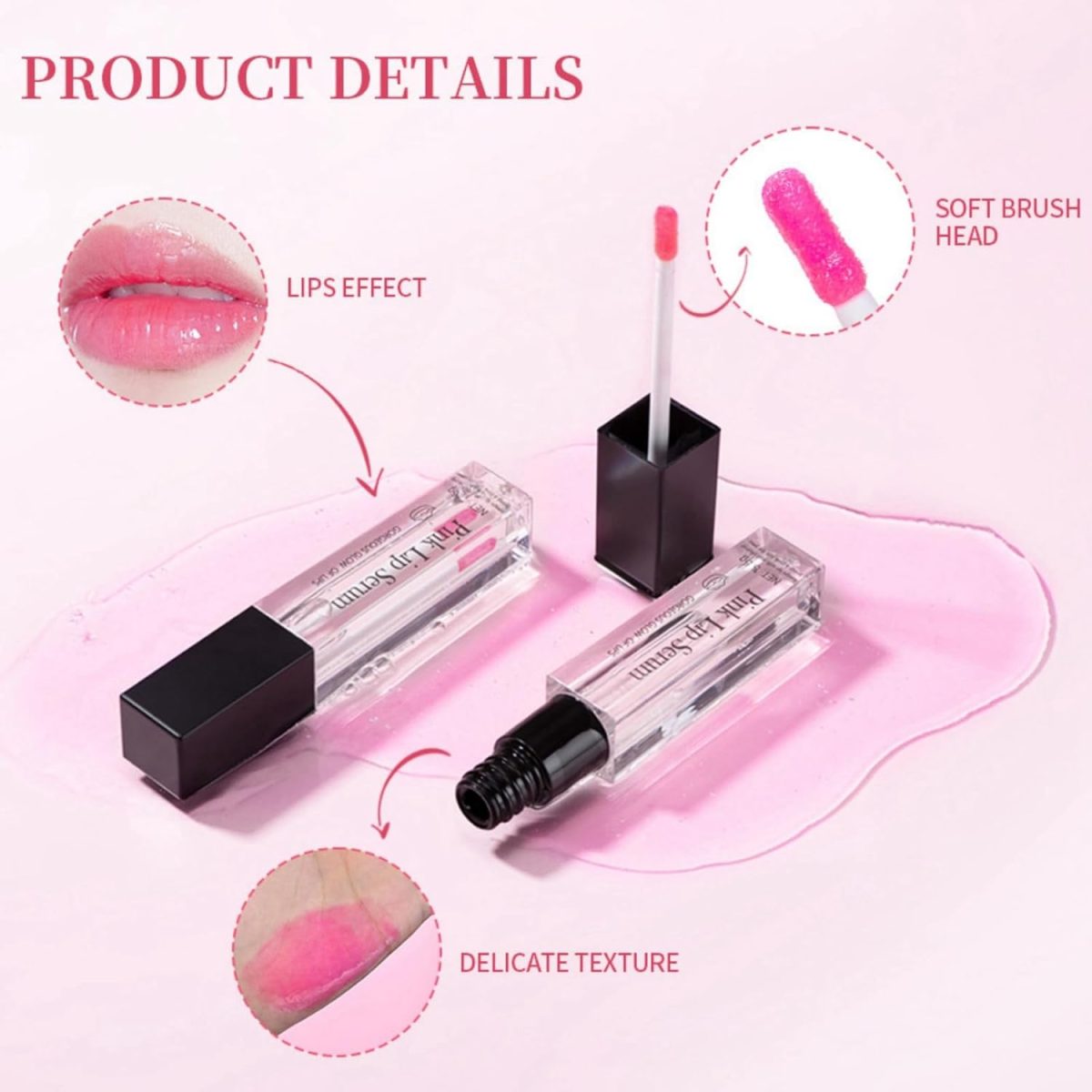 ⁦2Pcs Pink Lip Serum Plumper,Pink Lip Serum Booster,Pink Lip Serum Plump Gorgeous Glow of Lips,Color Changing Lip Gloss,Tinted Lip Balm,Nourishing Repair Lip Oil,Moisturizing Repair Lip Gloss⁩ - الصورة ⁦7⁩