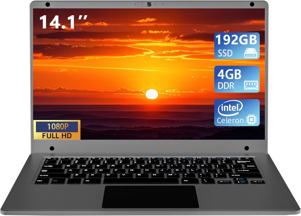 Exilapsire 14.1 inch Laptop Computer,Celeron Quad-Core Up to 2.2 GHz,4GB RAM and 320GB SSD,W11 Laptop Computers with FHD IPS,Slim and Lightweight Notebook,Work and Students laptops,Gray,WPS