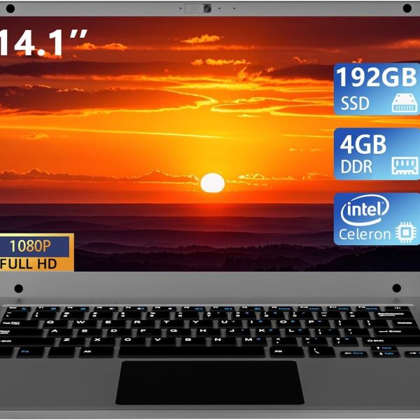 Exilapsire 14.1 inch Laptop Computer,Celeron Quad-Core Up to 2.2 GHz,4GB RAM and 320GB SSD,W11 Laptop Computers with FHD IPS,Slim and Lightweight Notebook,Work and Students laptops,Gray,WPS