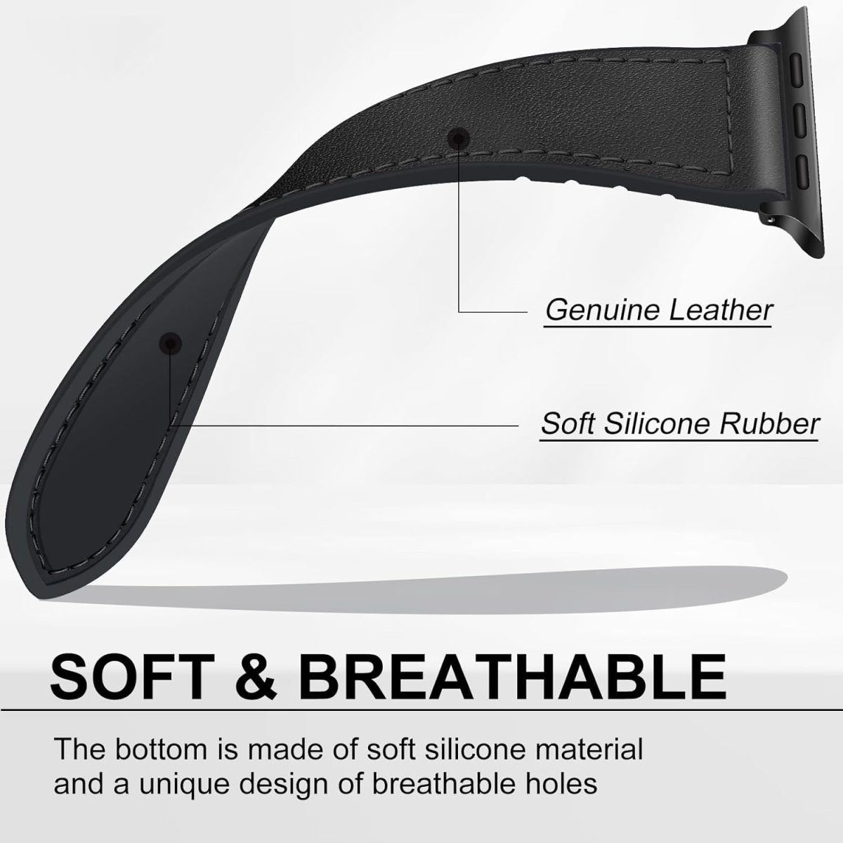 ⁦Excefore Magnetic Leather Watch Band for Apple Watch - Compatible with 49mm 45mm 44mm 42mm, Genuine Leather Strap with Magnetic Buckle, Fits for Apple Watch Ultra 9 8 7 Series - Black⁩ - الصورة ⁦4⁩