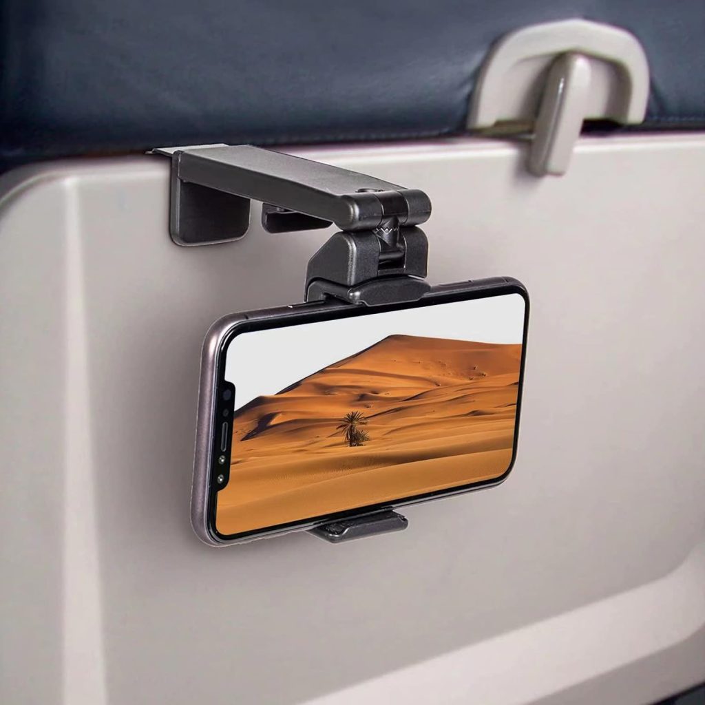 Universal Airplane Phone Stand Holder, Maproti Travel Essentials Phone Mount for Desk with 360 Degree Rotation, Handsfree Travel Must Haves Phone Clip, Flexible Accessories for Flying