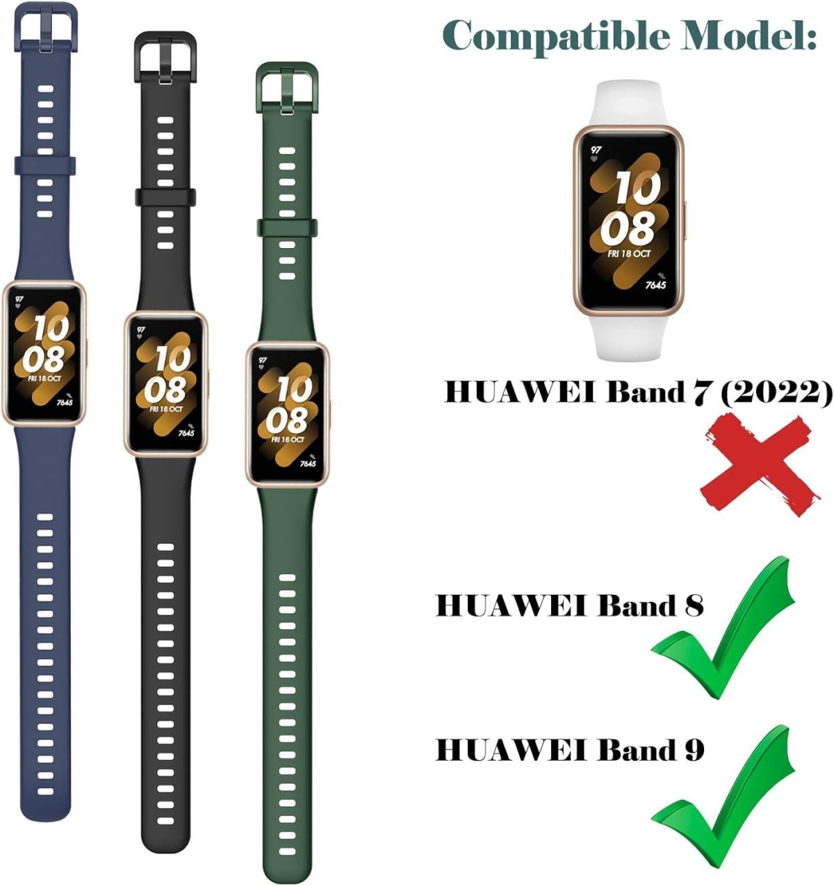 ⁦4Pcs Silicone Strap for Huawei Band 8 Replacement Belt Watchband for Huawei Band 8 WristBand Bracelet⁩ - الصورة ⁦4⁩