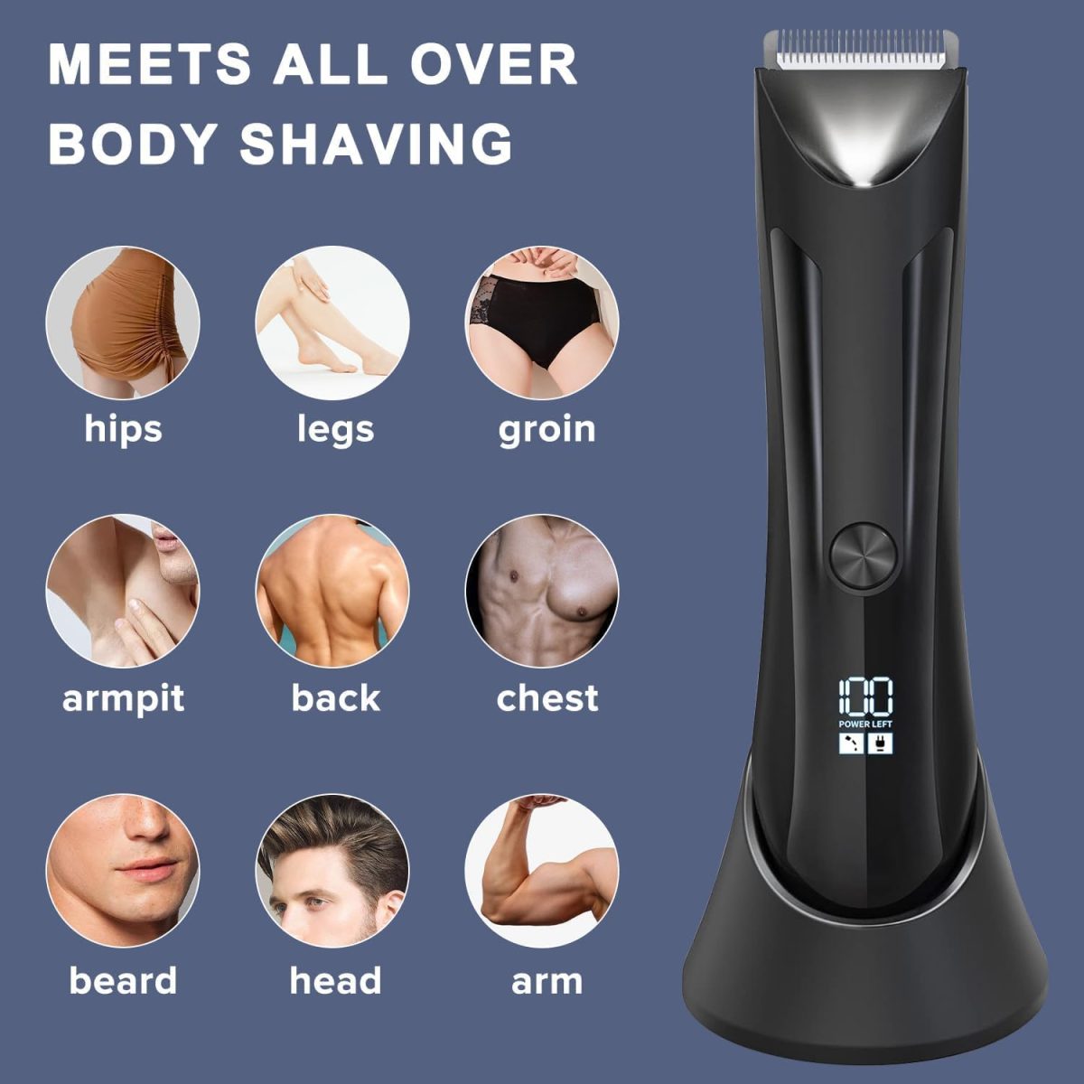 ⁦MAKINGTEC Electric Groin Body Hair Trimmer Ball Trimmer for Men USB Recharge Dock Cordless Use Fully Waterproof Replaceable Ceramic Blade Pubic Hair Trimmer Body Groomer Kit for Men⁩ - الصورة ⁦6⁩