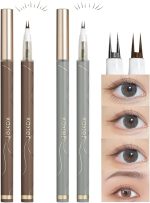 Excefore 2 Pack Dual-Tip Eye Liner, 3 In 1 Long Lasting Waterproof Eyebrow Pencil, Professional Makeup Liquid Eye Liner Pencil for Women (Gray & Brown)
